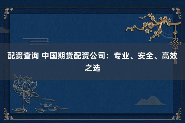 配资查询 中国期货配资公司：专业、安全、高效之选