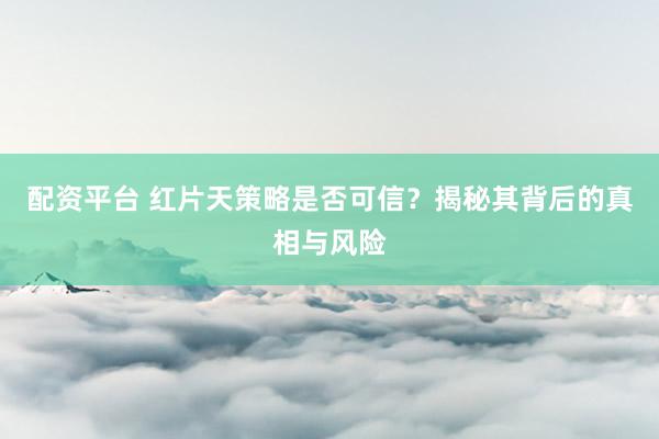 配资平台 红片天策略是否可信？揭秘其背后的真相与风险