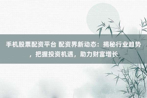 手机股票配资平台 配资界新动态：揭秘行业趋势，把握投资机遇，助力财富增长