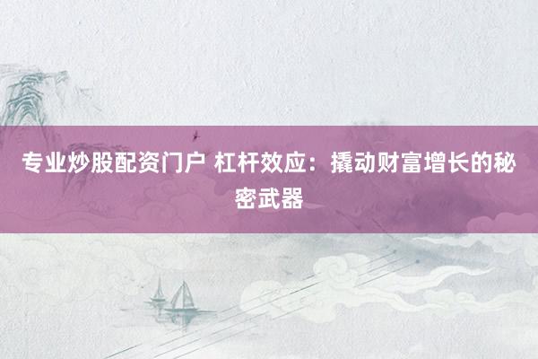 专业炒股配资门户 杠杆效应：撬动财富增长的秘密武器