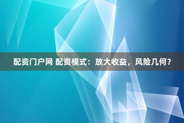 配资门户网 配资模式：放大收益，风险几何？