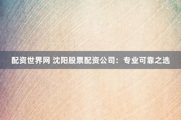 配资世界网 沈阳股票配资公司：专业可靠之选