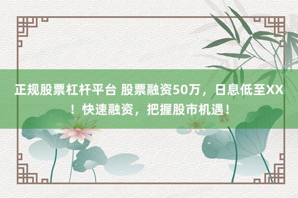 正规股票杠杆平台 股票融资50万，日息低至XX！快速融资，把握股市机遇！