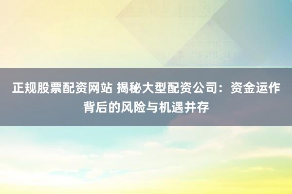 正规股票配资网站 揭秘大型配资公司：资金运作背后的风险与机遇并存
