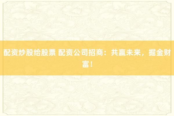 配资炒股给股票 配资公司招商：共赢未来，掘金财富！